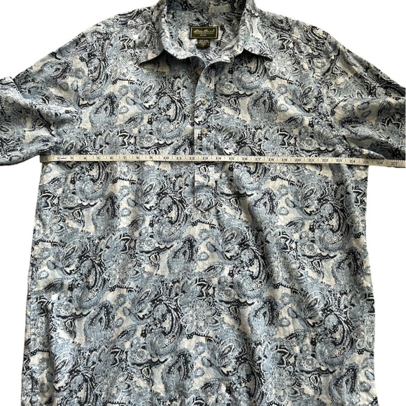 Eddie Bauer 70’s/y2k men’s cotton linen blend blue Paisley half button Size LT - Picture 6 of 9